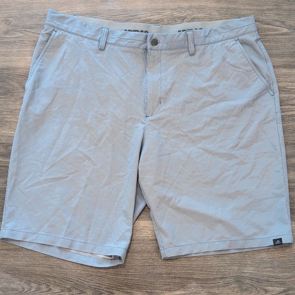 adidas golf Shorts Gray Stripe Button Pockets Logo Men's Casual Flat Front